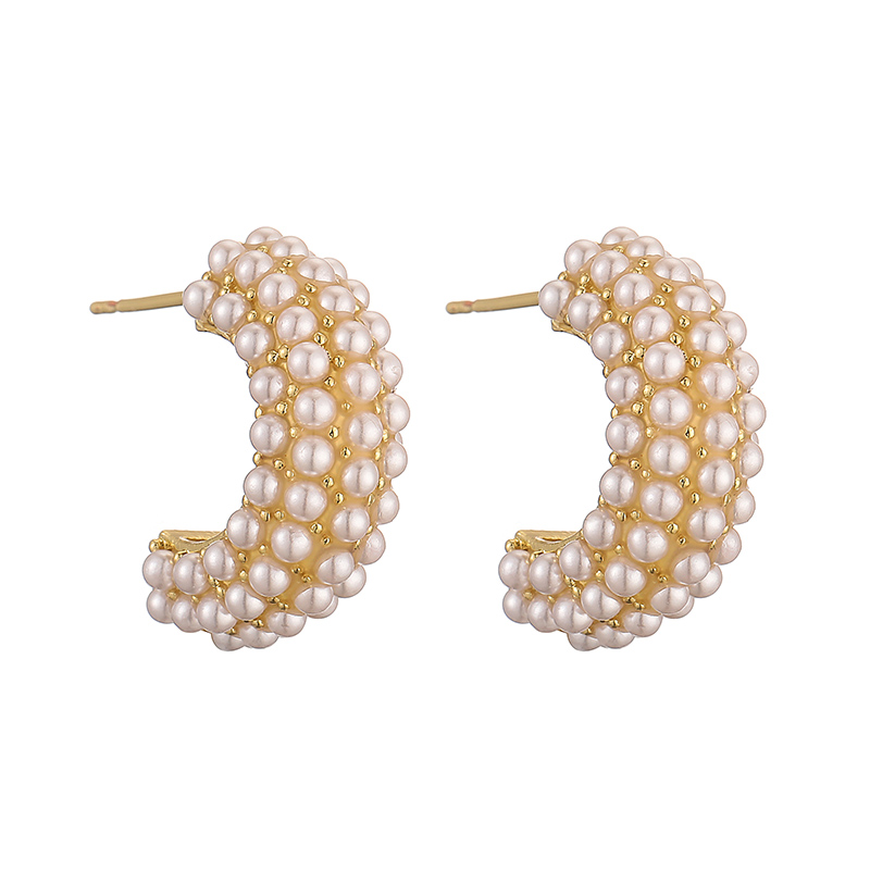 1 Pair Casual Elegant Vintage Style C Shape Plating Inlay Copper Artificial Pearls 18k Gold Plated Ear Studs display picture 4