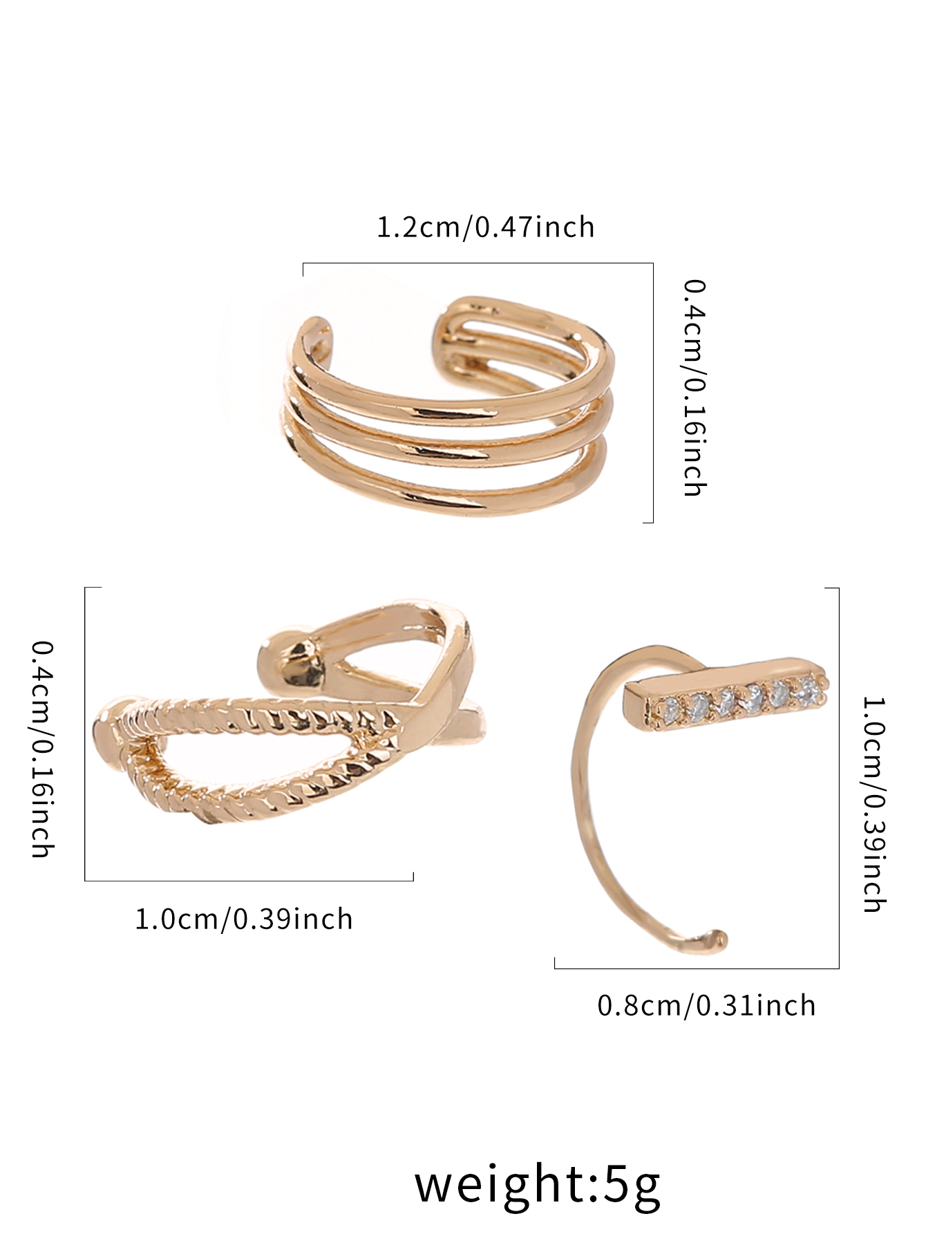 3 Pieces Simple Style Solid Color Copper Ear Cuffs display picture 3