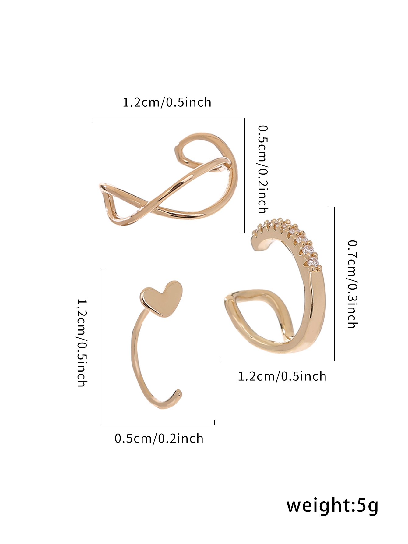 3 Pieces Simple Style Solid Color Copper Ear Cuffs display picture 5