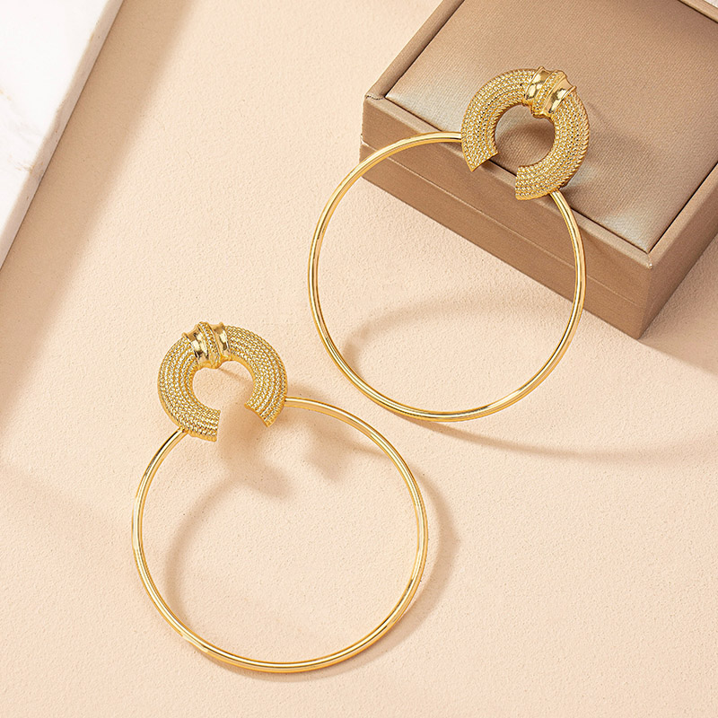 1 Pair Simple Style Circle Plating Alloy Gold Plated Hoop Earrings display picture 3