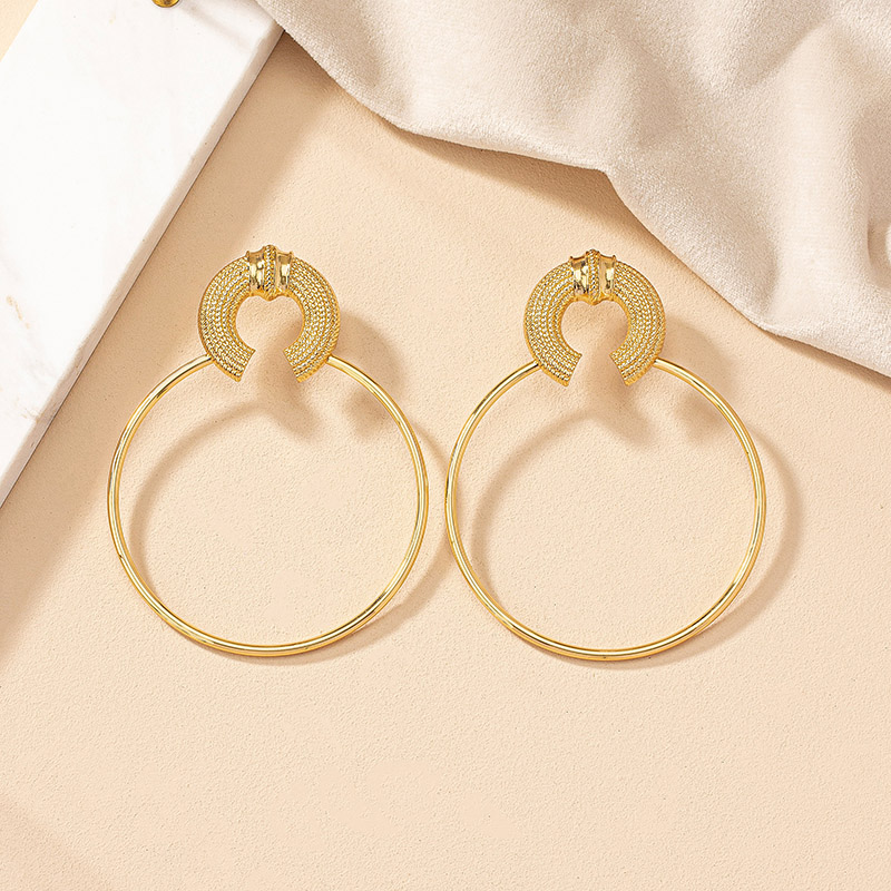 1 Pair Simple Style Circle Plating Alloy Gold Plated Hoop Earrings display picture 5