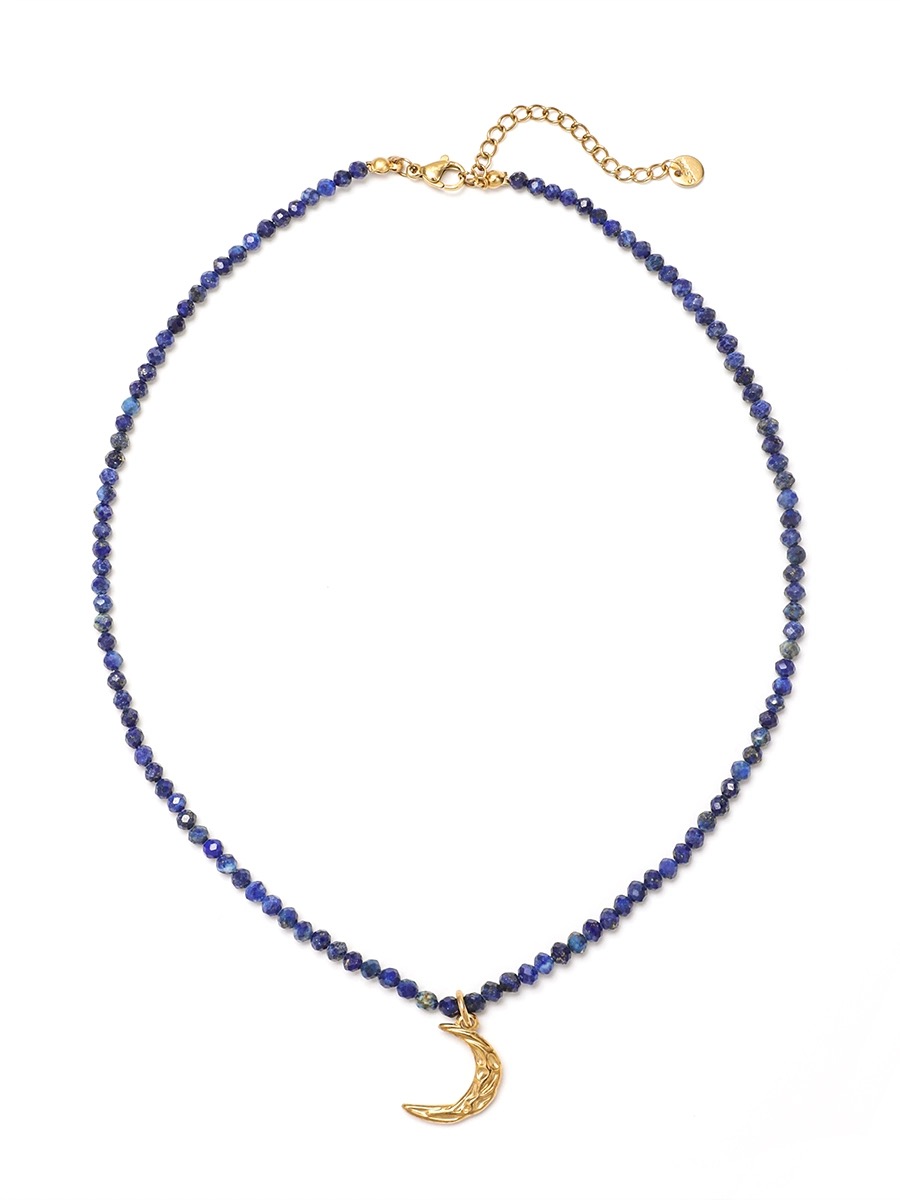 Lady Moon Stainless Steel Ore Lapis Lazuli Beaded Handmade Pendant Necklace display picture 4