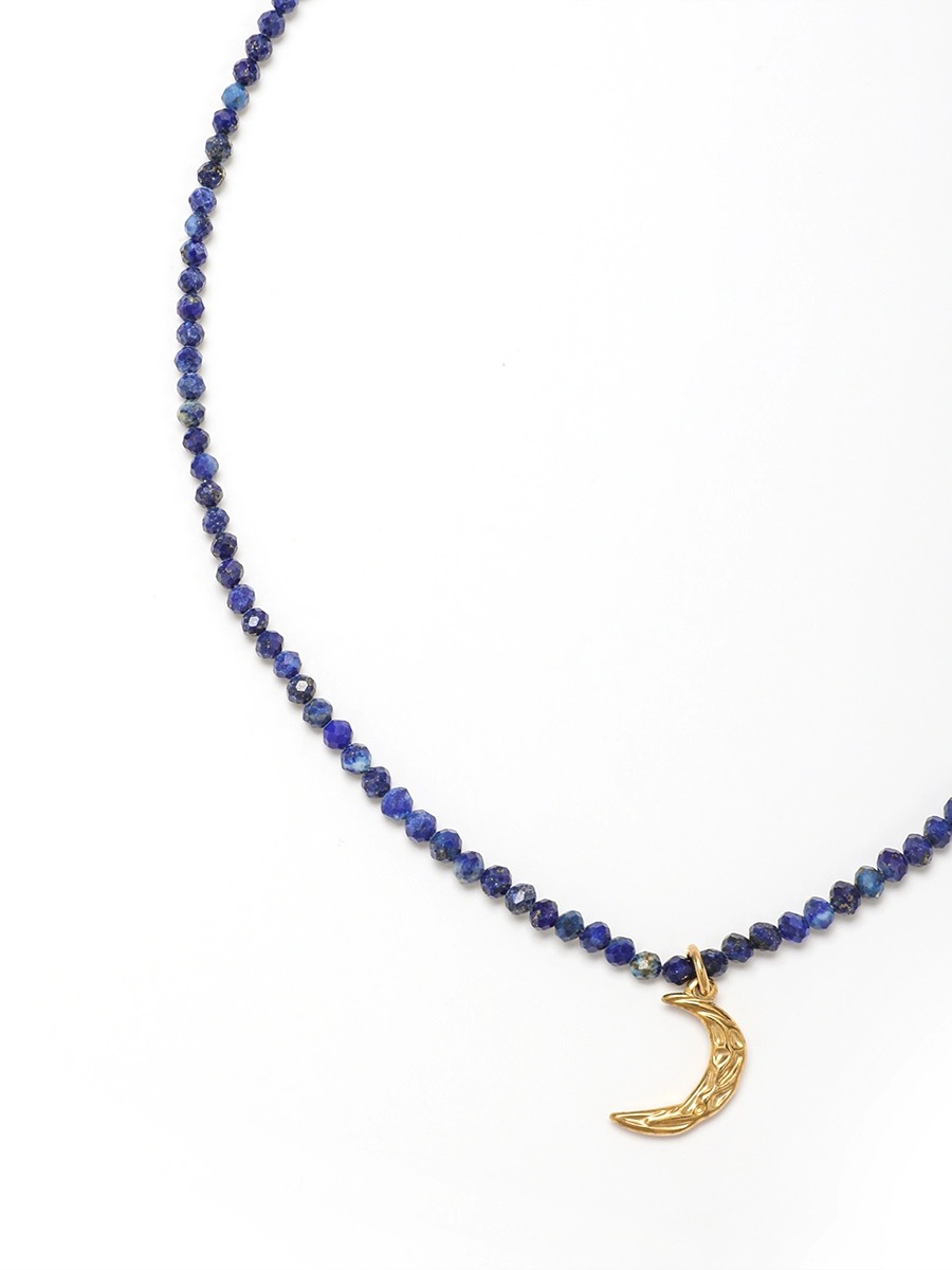 Lady Moon Stainless Steel Ore Lapis Lazuli Beaded Handmade Pendant Necklace display picture 3