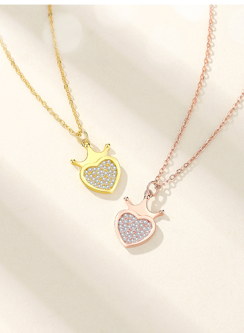 Lady Heart Shape Crown Sterling Silver Plating Inlay Zircon Pendant Necklace display picture 3