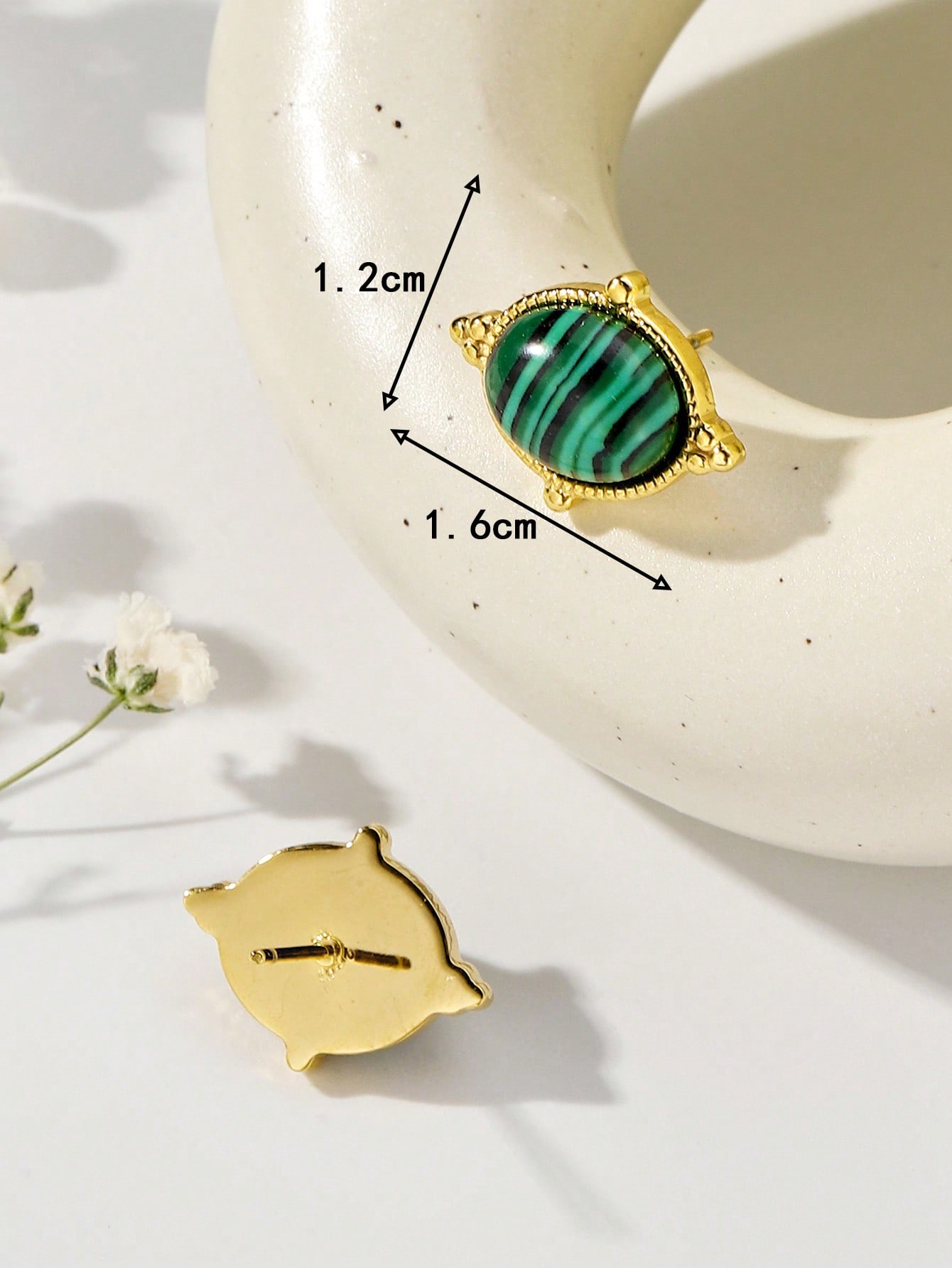 1 Pair Simple Style Color Block Plating Inlay 304 Stainless Steel Turquoise 18K Gold Plated Ear Studs display picture 3