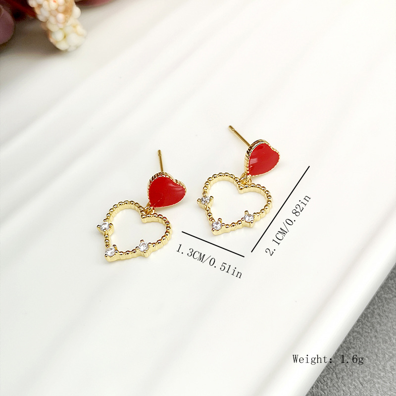 1 Pair Simple Style Heart Shape Enamel Inlay Copper Zircon Drop Earrings display picture 1