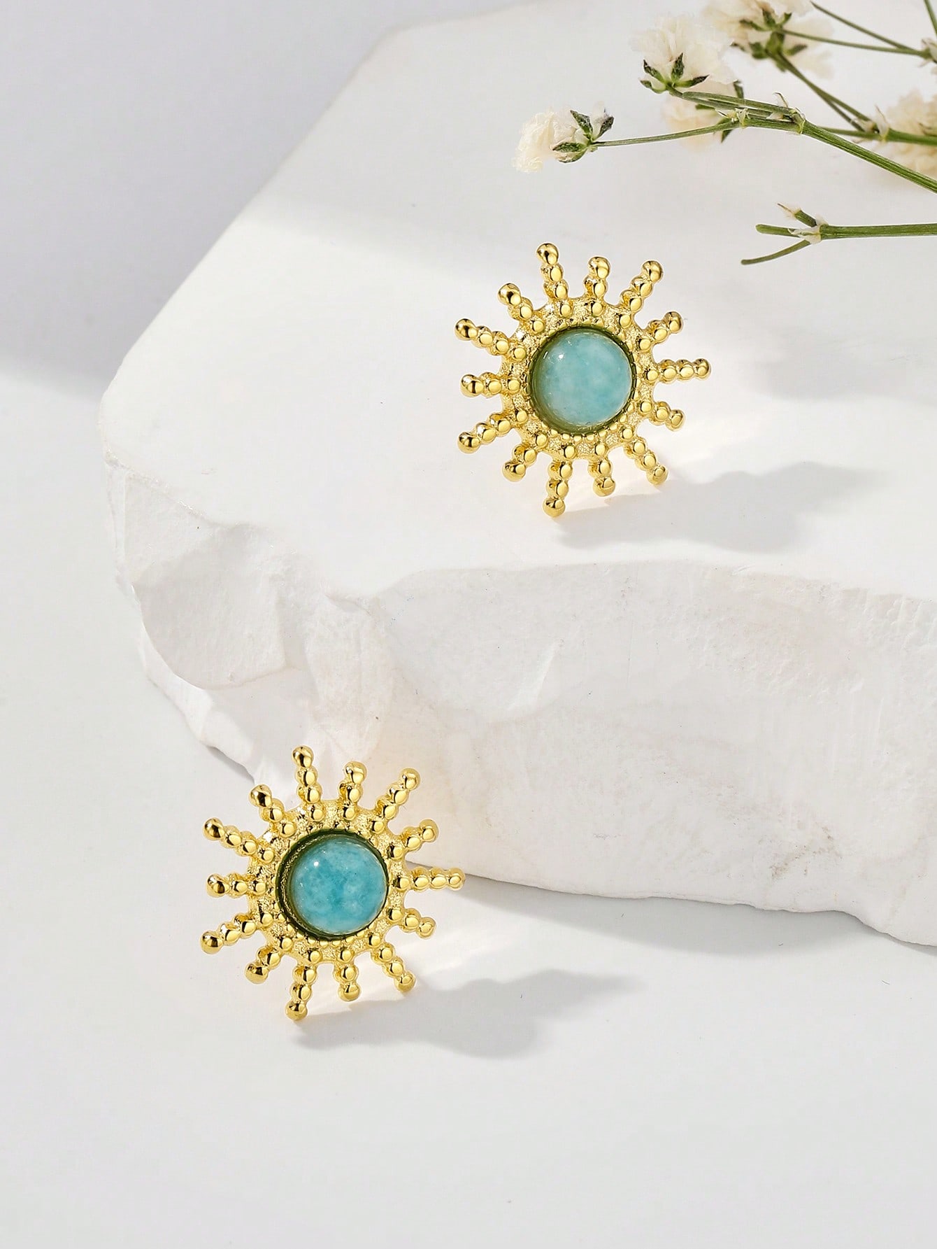 1 Pair Retro Color Block Plating Inlay 304 Stainless Steel Turquoise 14K Gold Plated Ear Studs display picture 2
