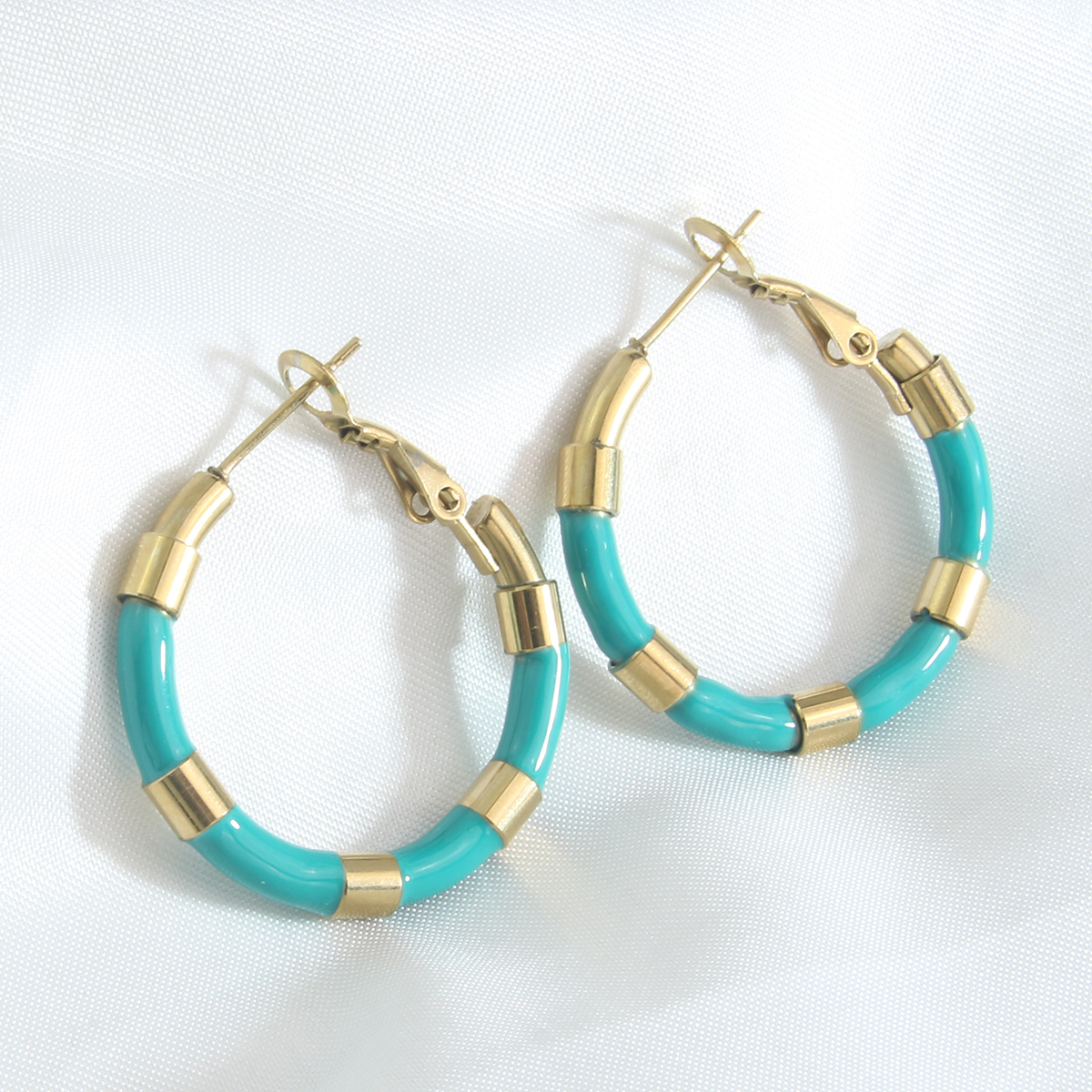 1 Pair Vacation Beach Geometric Enamel Plating 304 Stainless Steel 18K Gold Plated Earrings display picture 3