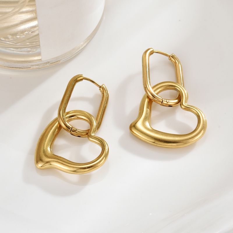 1 Pair Simple Style Commute Heart Shape Polishing Plating Stainless Steel 18K Gold Plated Drop Earrings display picture 9