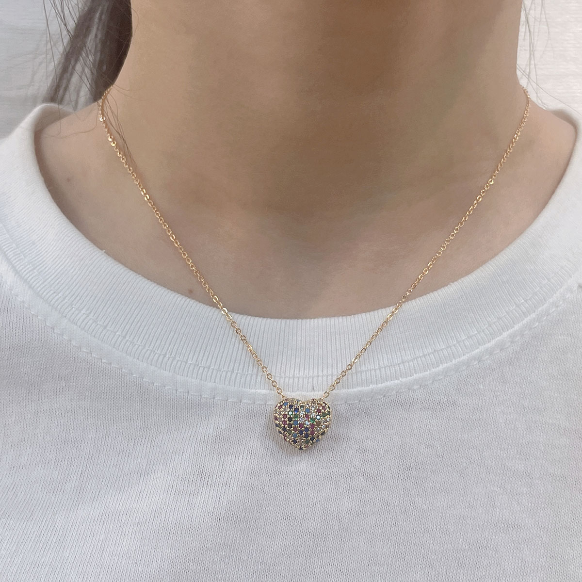 Elegant Einfacher Stil Herzform Kupfer Überzug Inlay Zirkon Vergoldet Halskette Mit Anhänger display picture 6