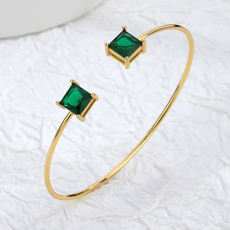 Simple Style Solid Color Copper Plating Inlay Gem Glass Bead Zircon 18k Gold Plated Bangle display picture 2