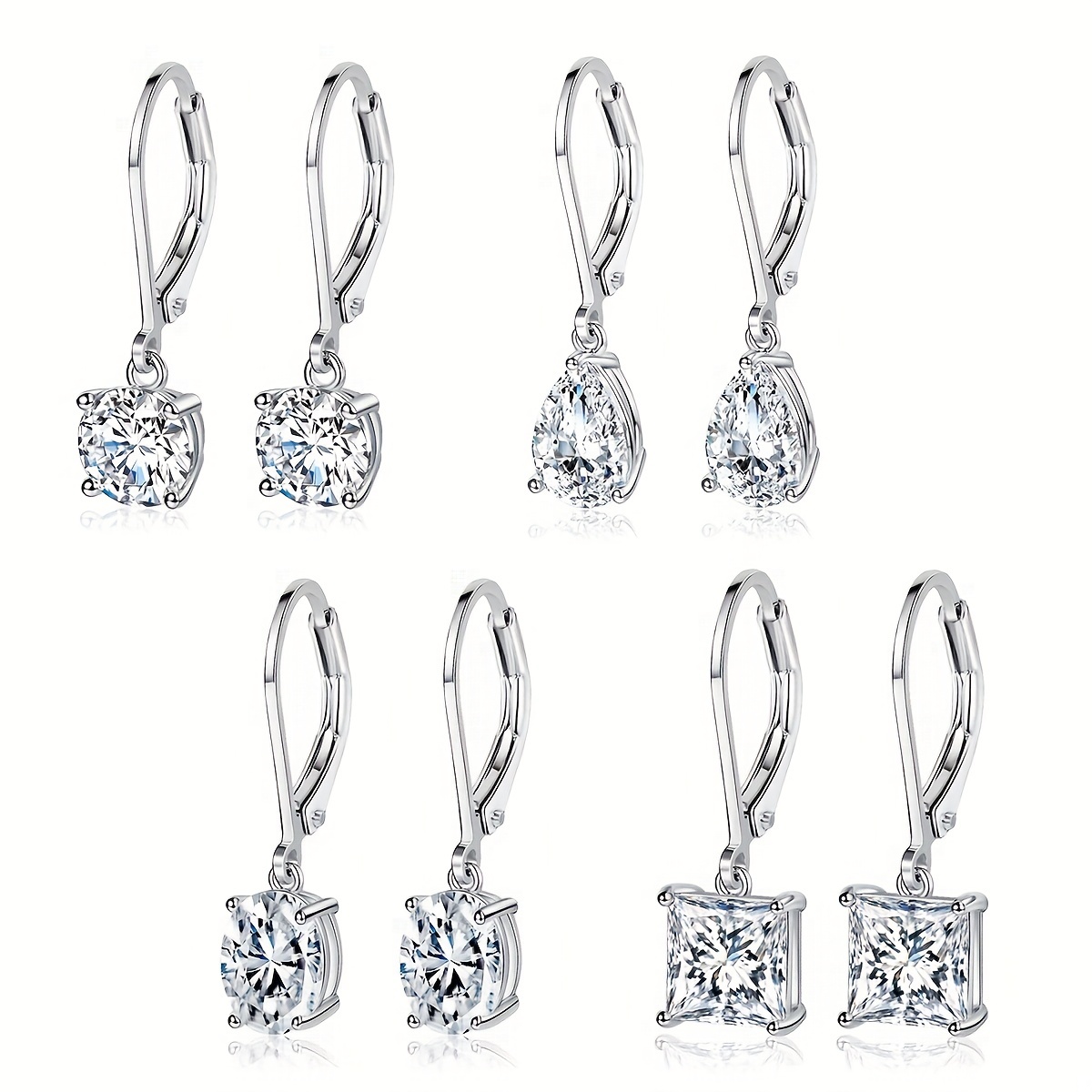 4 Pairs Elegant Solid Color Plating Inlay Copper Zircon White Gold Plated Earrings display picture 2
