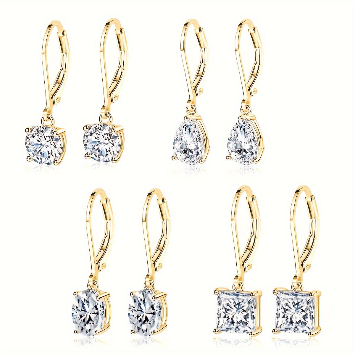 4 Pairs Elegant Solid Color Plating Inlay Copper Zircon White Gold Plated Earrings display picture 3