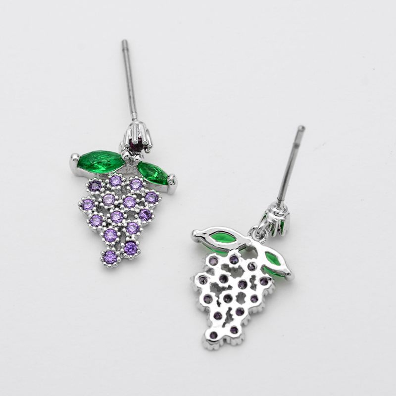 1 Pair Cute Sweet Grape Plating Inlay Copper Zircon White Gold Plated Earrings display picture 1