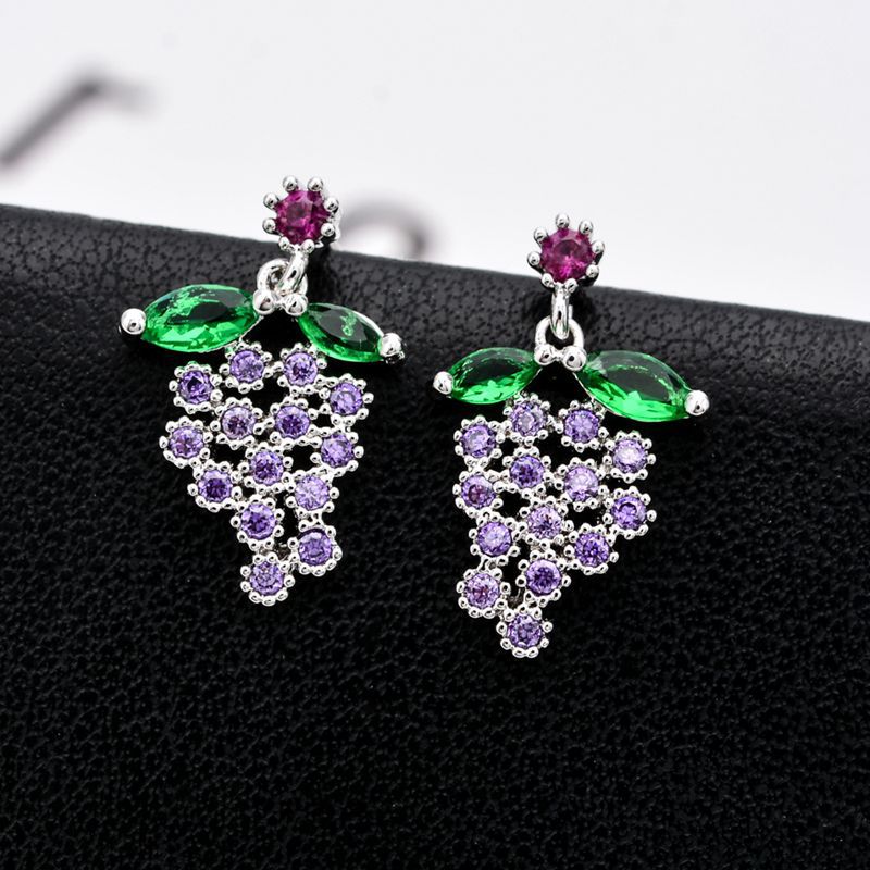 1 Pair Cute Sweet Grape Plating Inlay Copper Zircon White Gold Plated Earrings display picture 4