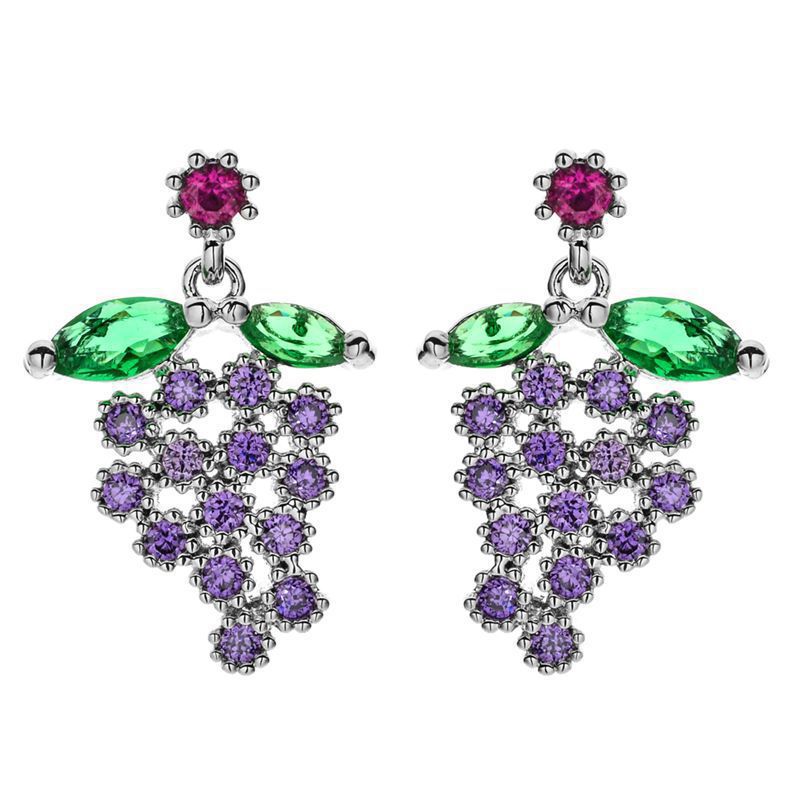 1 Pair Cute Sweet Grape Plating Inlay Copper Zircon White Gold Plated Earrings display picture 3