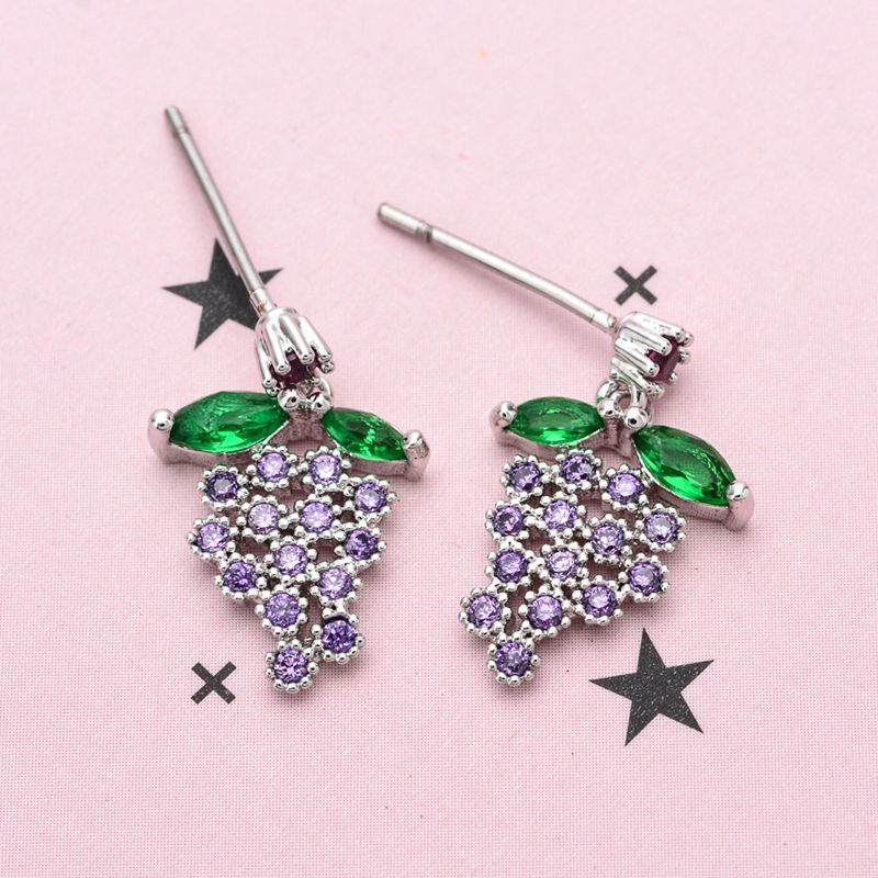 1 Pair Cute Sweet Grape Plating Inlay Copper Zircon White Gold Plated Earrings display picture 5