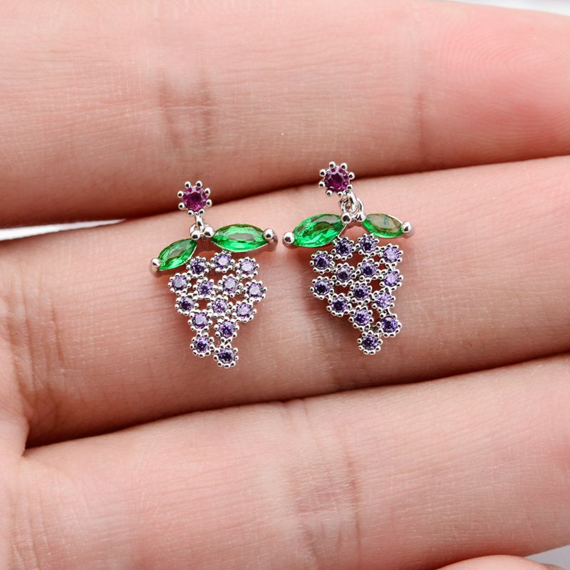 1 Pair Cute Sweet Grape Plating Inlay Copper Zircon White Gold Plated Earrings display picture 6