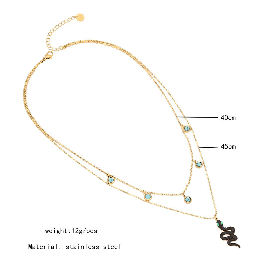 Wholesale Commute Snake 304 Stainless Steel Copper Inlay 18K Gold Plated Artificial Diamond Layered Necklaces display picture 1