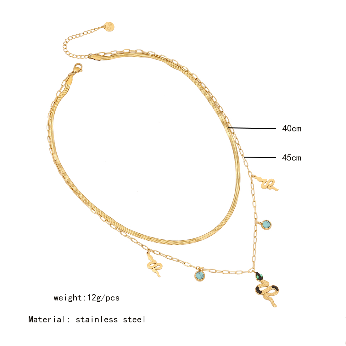 Wholesale Commute Snake 304 Stainless Steel Copper Inlay 18K Gold Plated Artificial Diamond Layered Necklaces display picture 4
