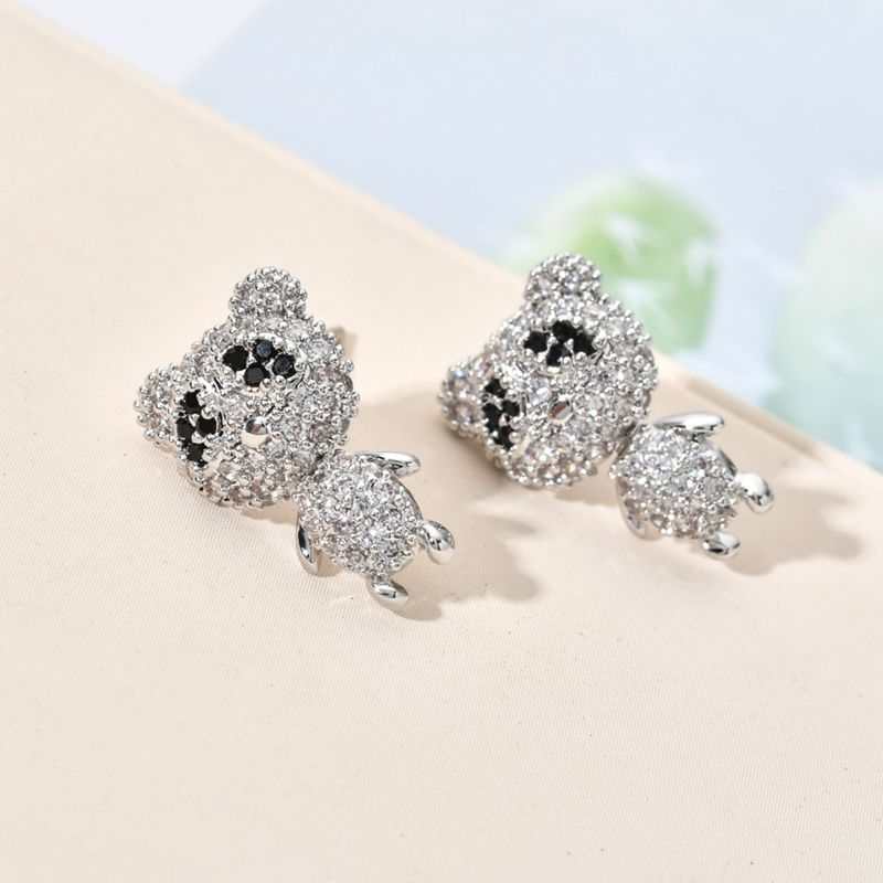 1 Pair Sweet Simple Style Panda Plating Inlay Copper Zircon White Gold Plated Ear Studs display picture 3