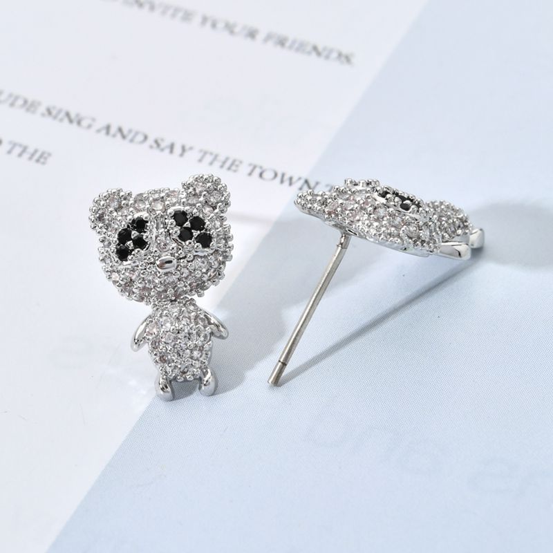 1 Pair Sweet Simple Style Panda Plating Inlay Copper Zircon White Gold Plated Ear Studs display picture 1