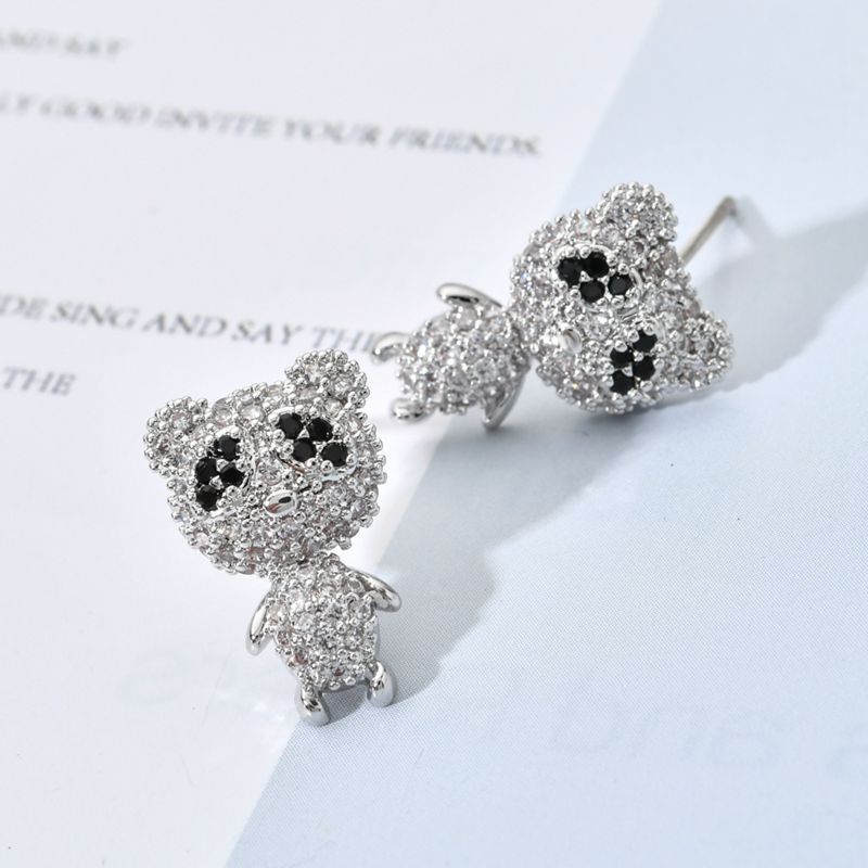 1 Paire Sucré Style Simple Panda Placage Incruster Le Cuivre Zircon Or Blanc Plaqué Boucles D'oreilles display picture 5