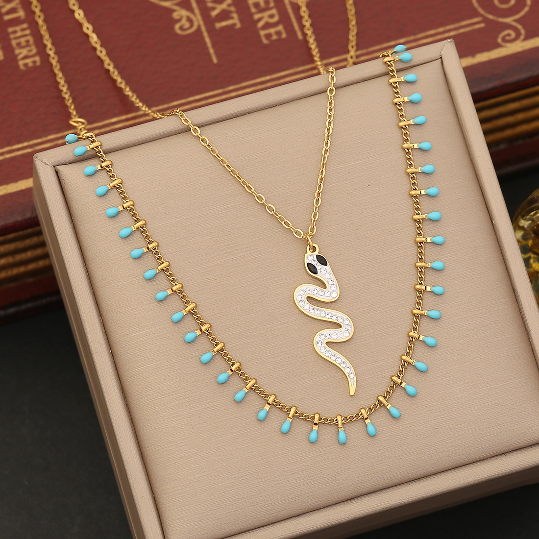 Wholesale Commute Snake 304 Stainless Steel Copper Inlay 18K Gold Plated Artificial Diamond Layered Necklaces display picture 26
