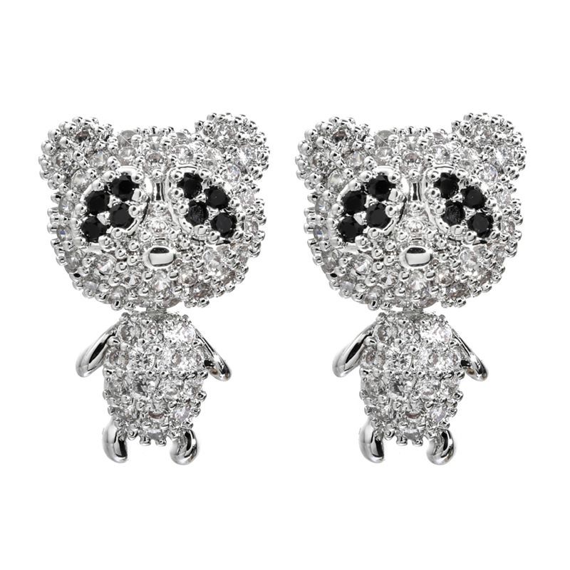 1 Pair Sweet Simple Style Panda Plating Inlay Copper Zircon White Gold Plated Ear Studs display picture 6