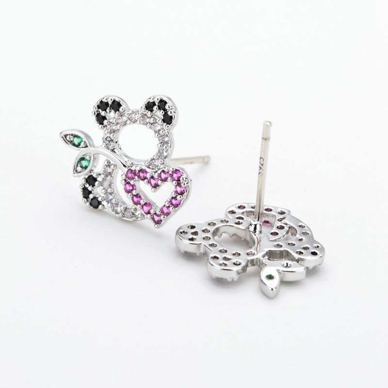 1 Pair Modern Style Panda Plating Inlay Copper Zircon White Gold Plated Ear Studs display picture 1