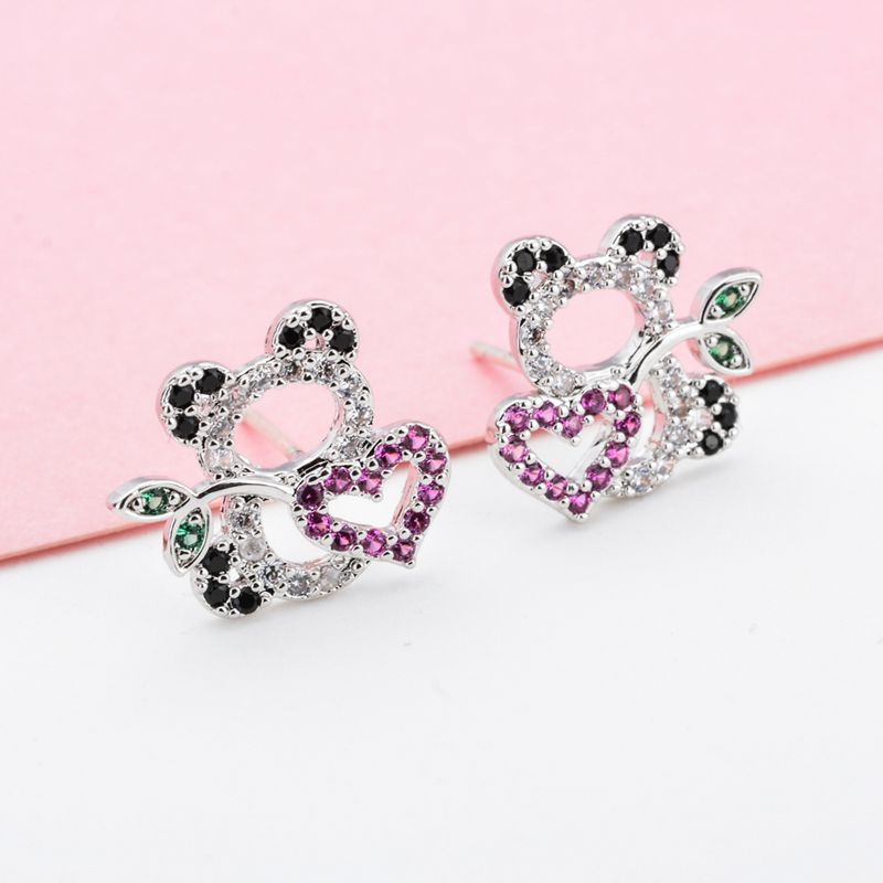 1 Pair Modern Style Panda Plating Inlay Copper Zircon White Gold Plated Ear Studs display picture 3
