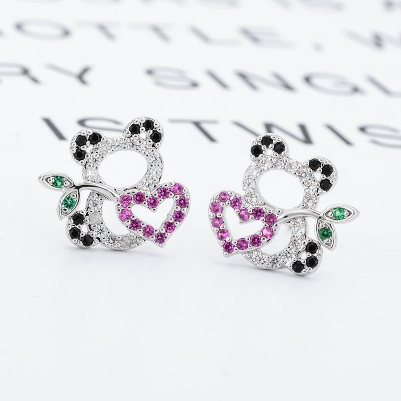 1 Pair Modern Style Panda Plating Inlay Copper Zircon White Gold Plated Ear Studs display picture 5