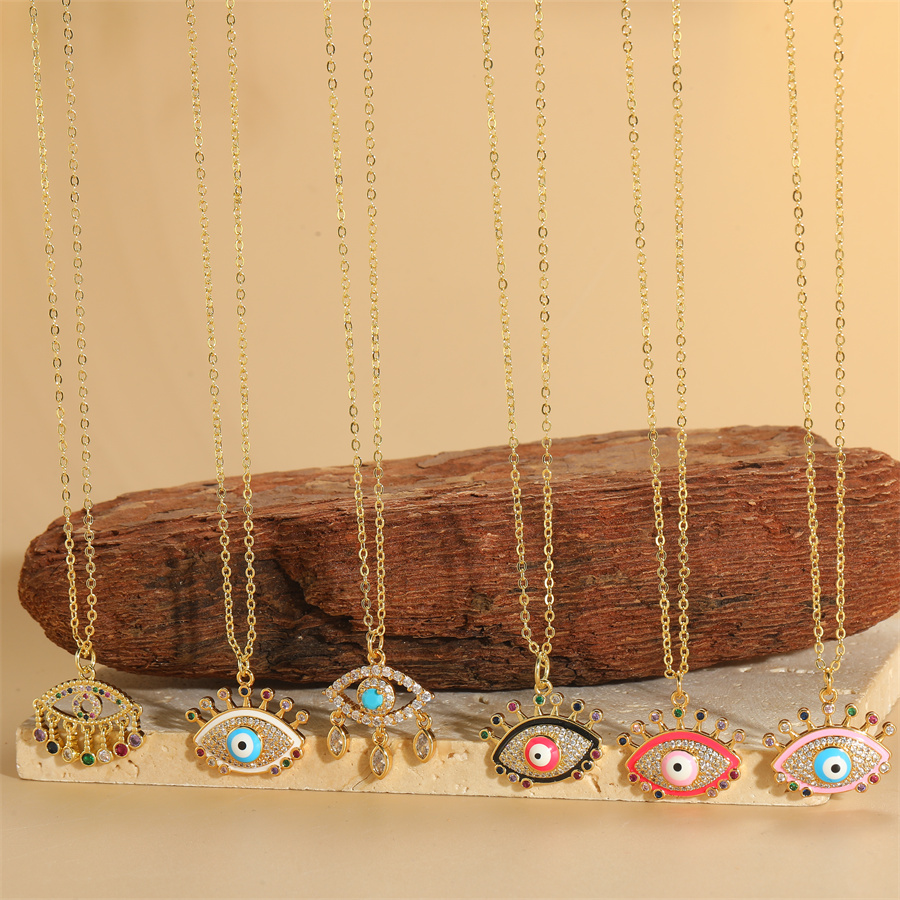 Vintage-stil Einfacher Stil Pendeln Auge Kupfer Überzug Inlay Zirkon 14 Karat Vergoldet Halskette Mit Anhänger display picture 8