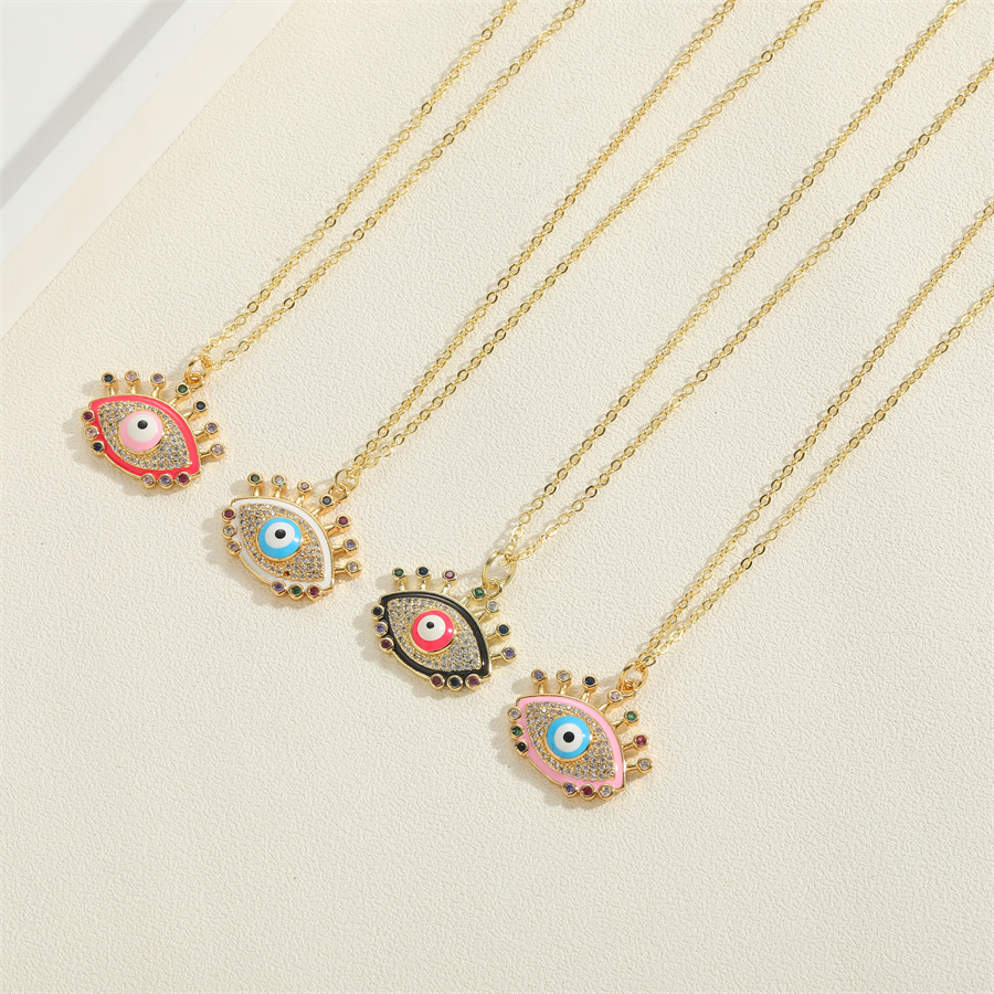 Vintage Style Simple Style Commute Eye Copper Plating Inlay Zircon 14k Gold Plated Pendant Necklace display picture 9