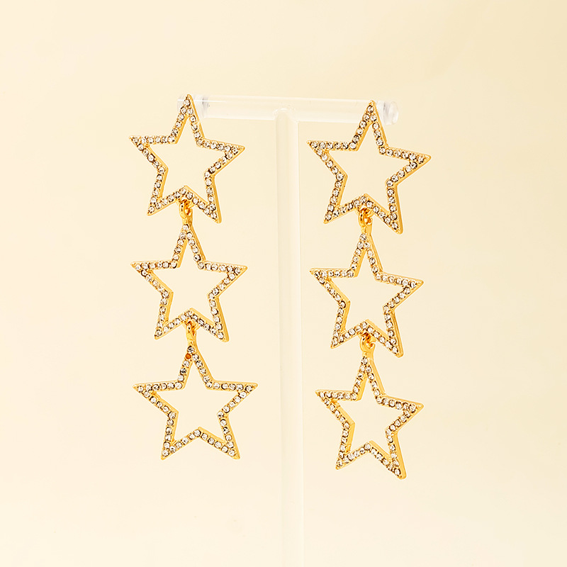 1 Pair Cute Simple Style Star Hollow Out Inlay Alloy Rhinestones Drop Earrings display picture 1