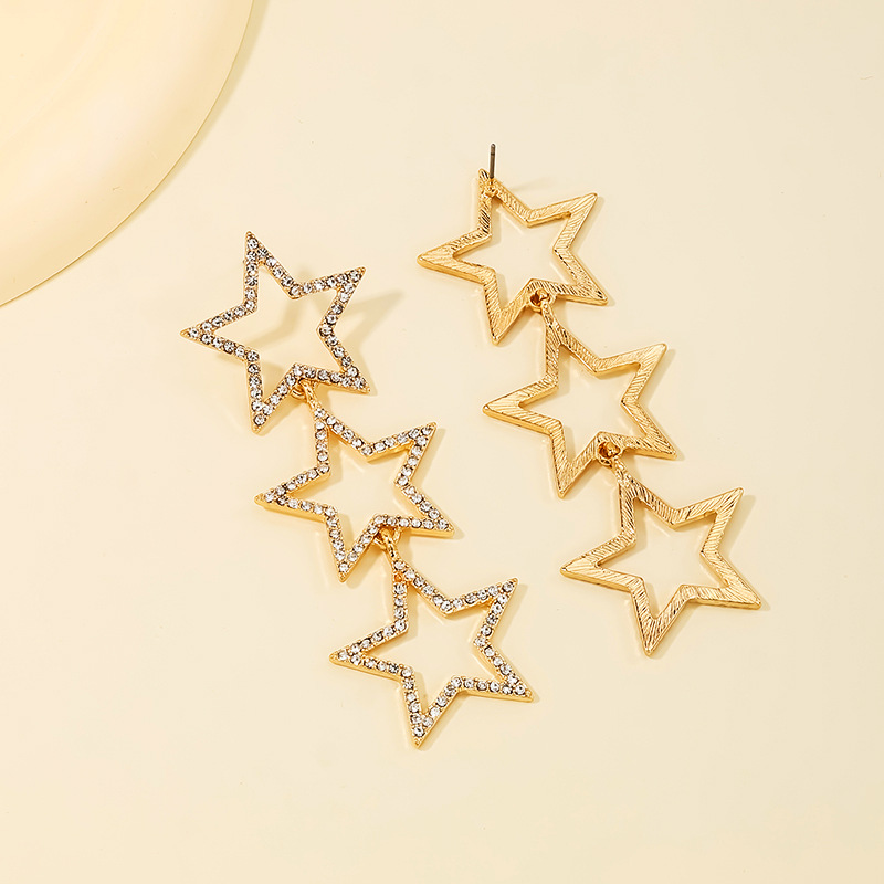 1 Pair Cute Simple Style Star Hollow Out Inlay Alloy Rhinestones Drop Earrings display picture 2