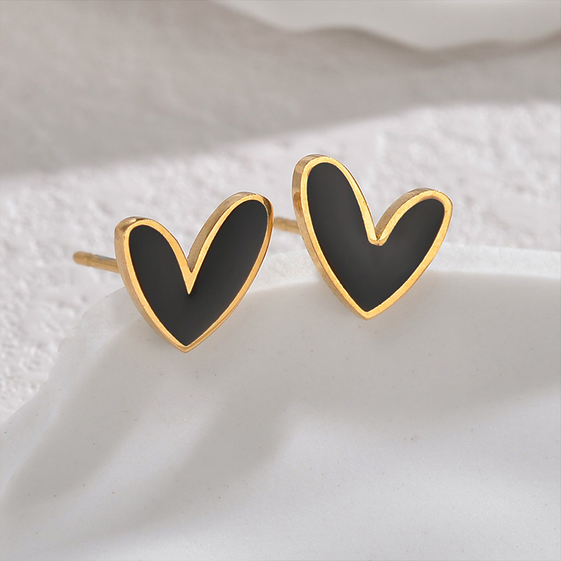 1 Pair Elegant Lady Commute Heart Shape Plating 304 Stainless Steel Corrosive Dripping Oil 18K Gold Plated Ear Studs display picture 2