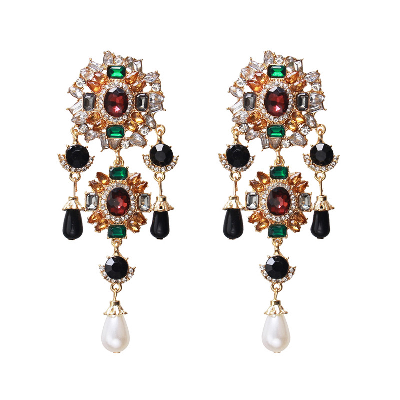 1 Pair Retro Classic Style Flower Plating Inlay Zinc Alloy Artificial Gemstones Drop Earrings display picture 7