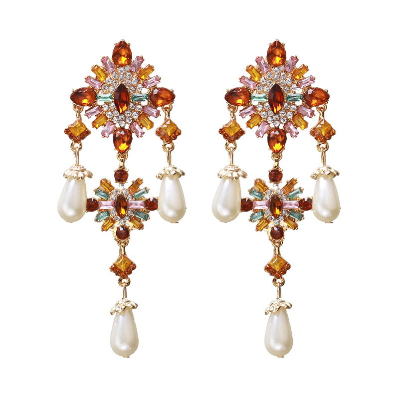 1 Pair Retro Classic Style Flower Plating Inlay Zinc Alloy Artificial Gemstones Drop Earrings display picture 2