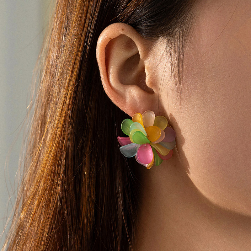 1 Pair Elegant Lady Flower Plating 304 Stainless Steel Acrylic 18K Gold Plated Earrings Ear Studs display picture 5