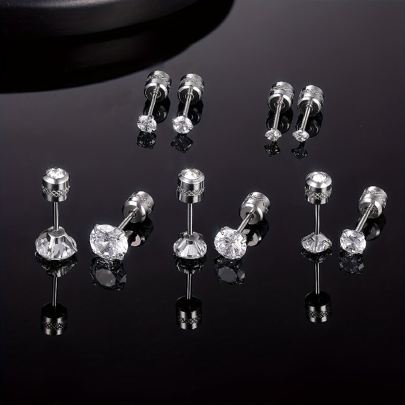 1 Set Simple Style Solid Color Inlay 304 Stainless Steel Zircon 18K Gold Plated Ear Studs display picture 2