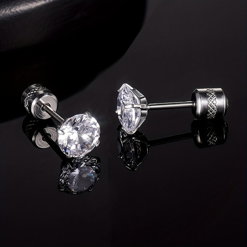 1 Set Simple Style Solid Color Inlay 304 Stainless Steel Zircon 18K Gold Plated Ear Studs display picture 6