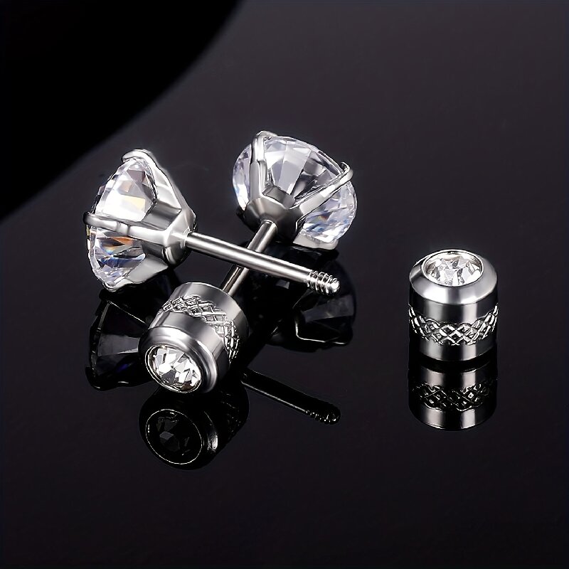 1 Set Simple Style Solid Color Inlay 304 Stainless Steel Zircon 18K Gold Plated Ear Studs display picture 7