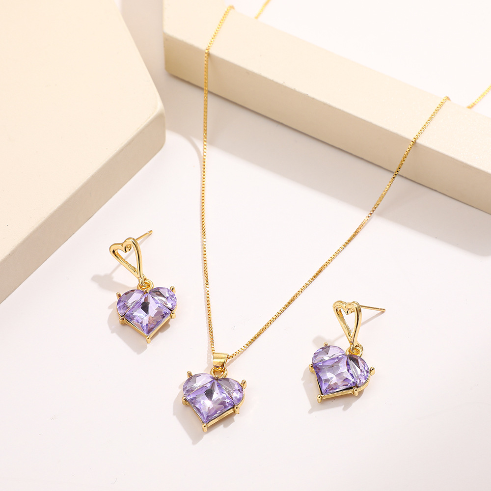 Ig Style French Style Korean Style Heart Shape Alloy Inlay Artificial Gemstones Women's Earrings Necklace display picture 3