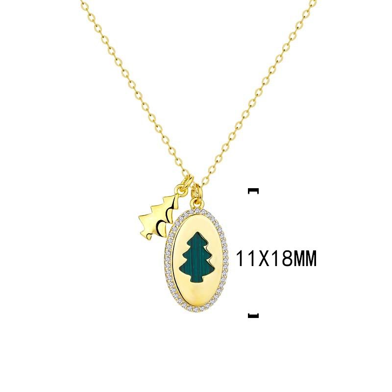 Ig Style Simple Style Christmas Tree Oval Alloy Copper Plating Inlay Turquoise Rhinestones Gold Plated Women's Pendant Necklace display picture 2
