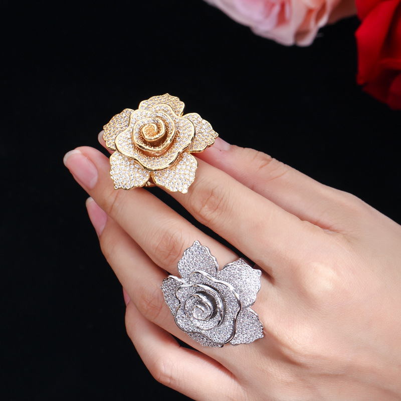 Lady Flower Copper Plating Inlay Zircon White Gold Plated Rhodium Plated Rings display picture 1