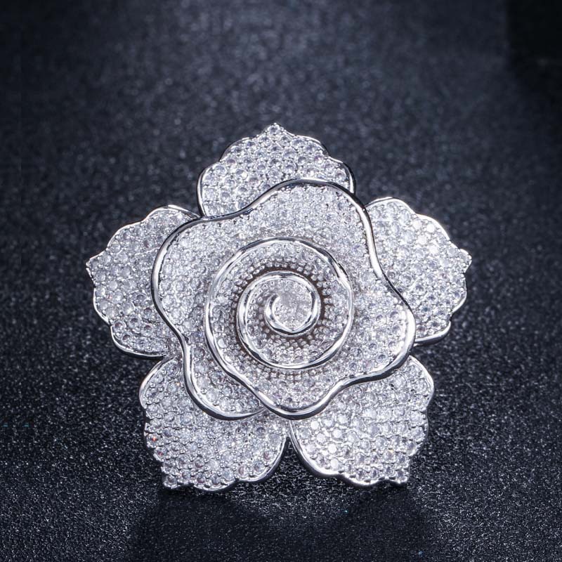 Lady Flower Copper Plating Inlay Zircon White Gold Plated Rhodium Plated Rings display picture 8