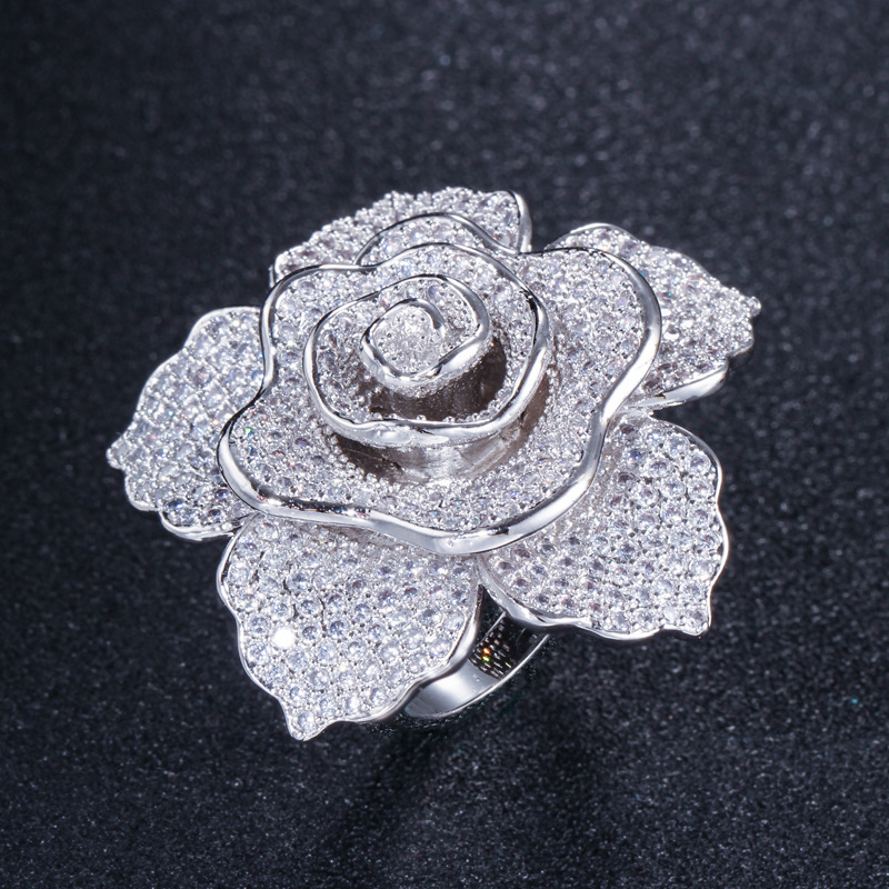 Lady Flower Copper Plating Inlay Zircon White Gold Plated Rhodium Plated Rings display picture 6