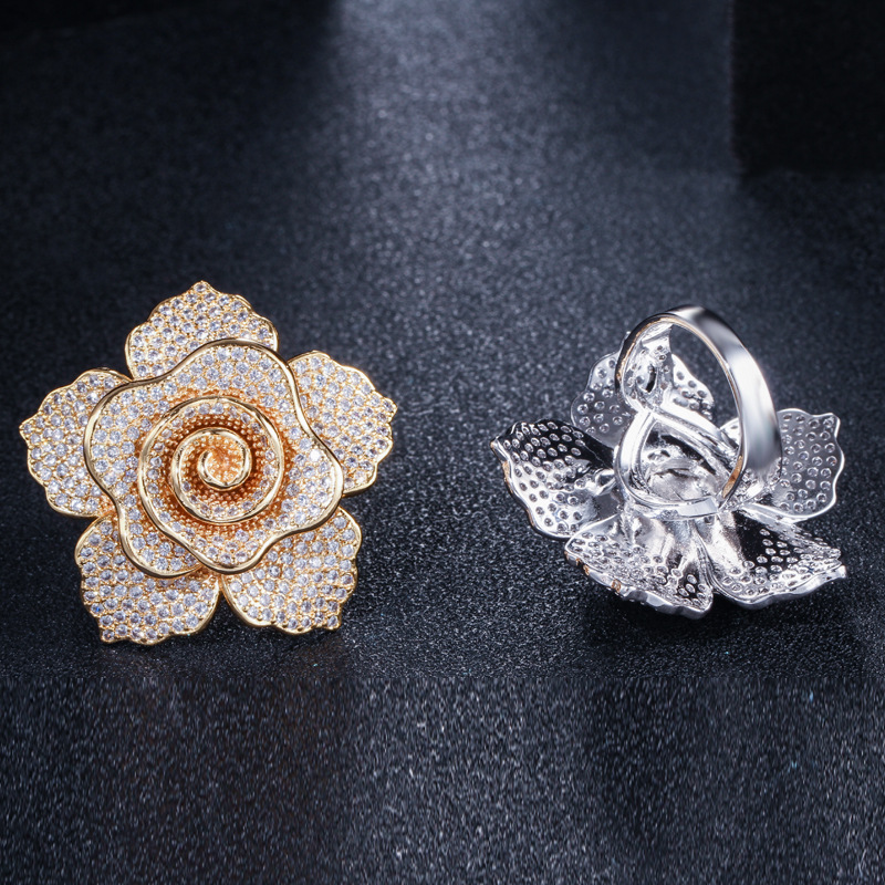 Dame Fleur Le Cuivre Placage Incruster Zircon Or Blanc Plaqué Plaqué Rhodium Anneaux display picture 4