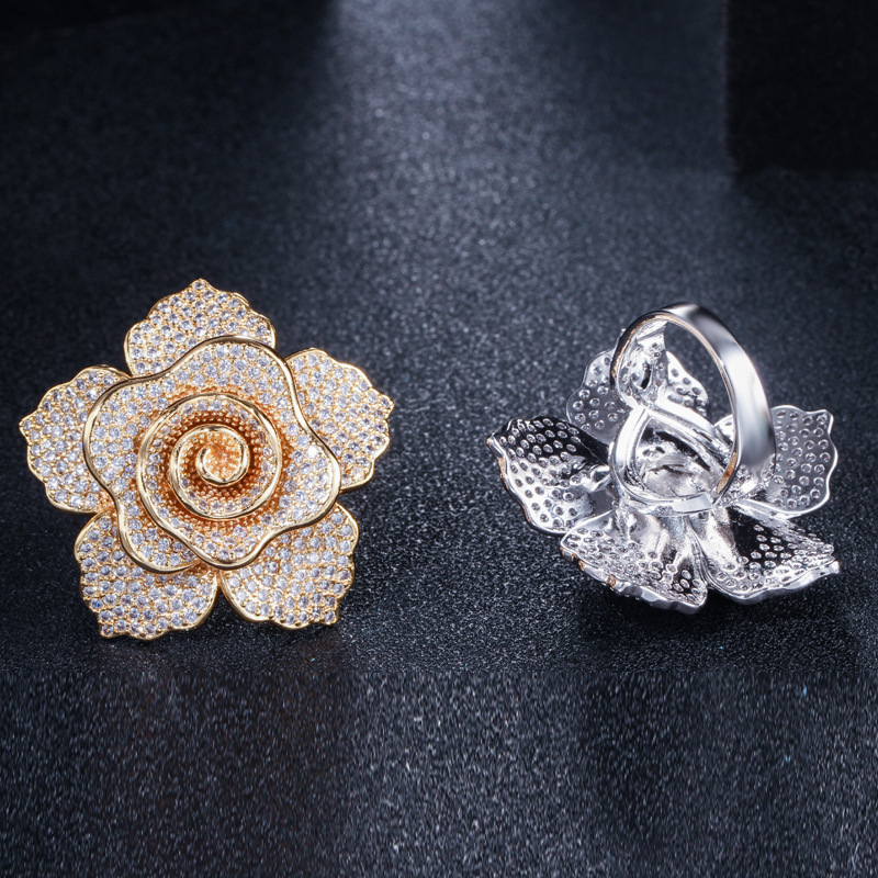 Lady Flower Copper Plating Inlay Zircon White Gold Plated Rhodium Plated Rings display picture 4